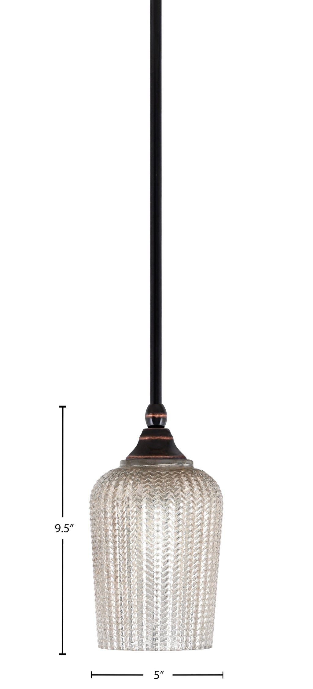 Stem One Light Mini Pendant in Black Copper with 5" Silver Textured Shade
