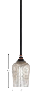 Stem One Light Mini Pendant in Black Copper with 5" Silver Textured Shade