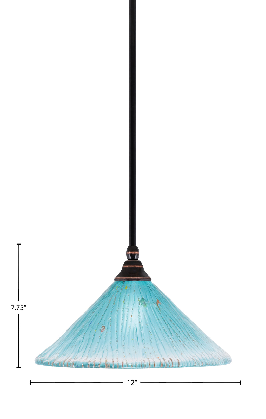 Any One Light Mini Pendant in Black Copper with 12" Teal Crystal Shade