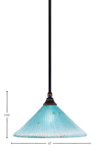 Any One Light Mini Pendant in Black Copper with 12" Teal Crystal Shade
