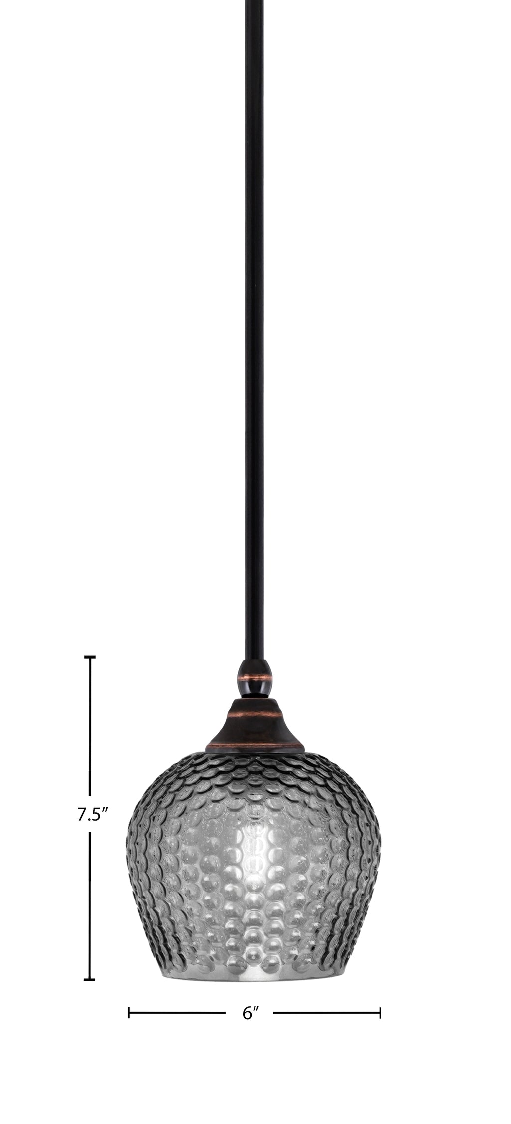 Stem One Light Mini Pendant in Black Copper with 6" Smoke Textured Shade