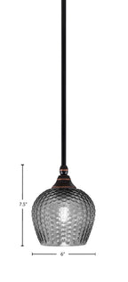 Stem One Light Mini Pendant in Black Copper with 6" Smoke Textured Shade