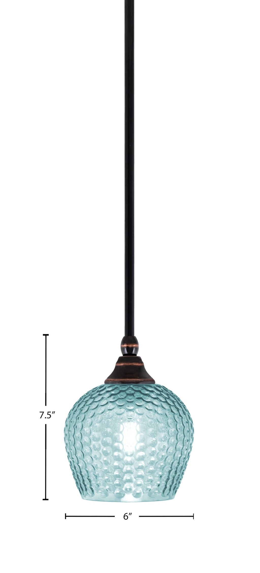 Stem One Light Mini Pendant in Black Copper with 6" Turquoise Textured Shade