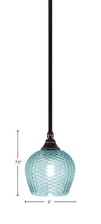Stem One Light Mini Pendant in Black Copper with 6" Turquoise Textured Shade