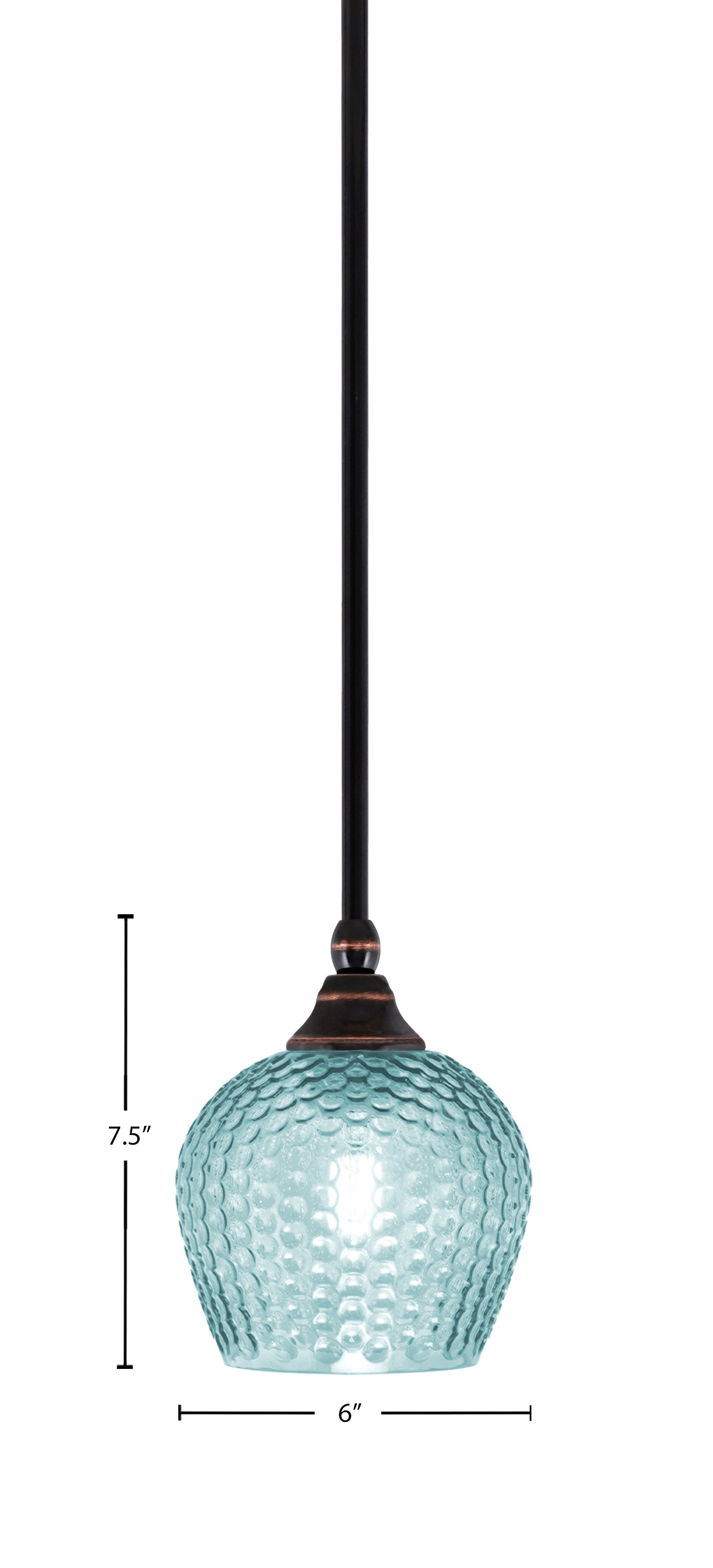 Stem One Light Mini Pendant in Black Copper with 6" Turquoise Textured Shade