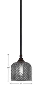 Stem One Light Mini Pendant in Black Copper with 6" Smoke Textured Shade