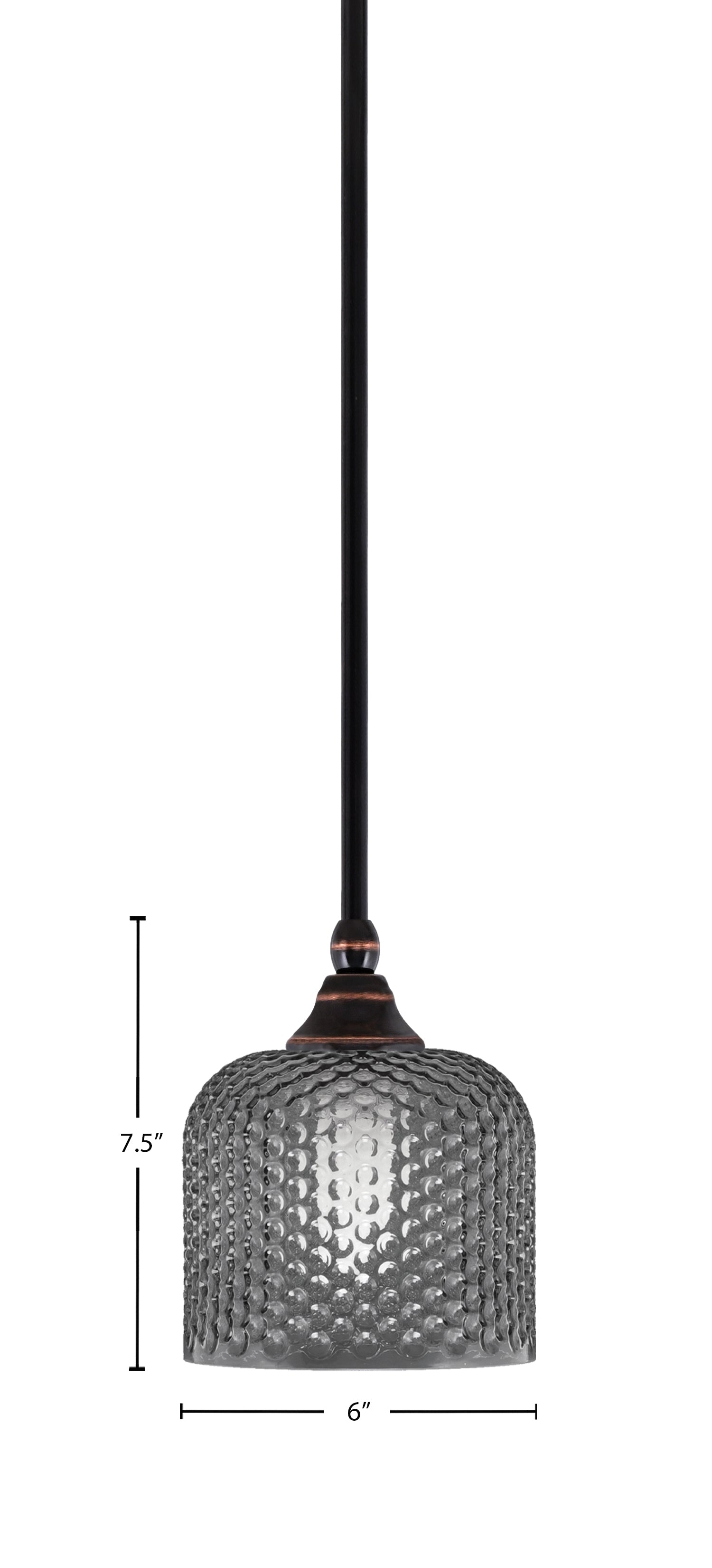Stem One Light Mini Pendant in Black Copper with 6" Smoke Textured Shade