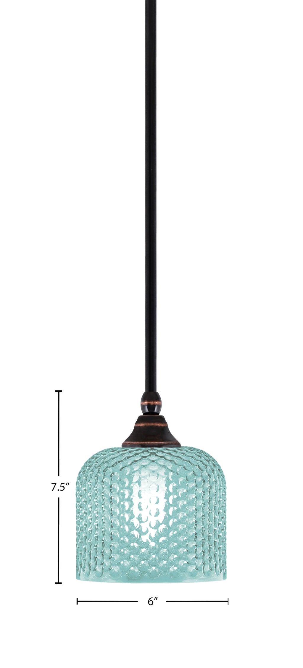 Stem One Light Mini Pendant in Black Copper with 6" Turquoise Textured Shade