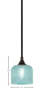 Stem One Light Mini Pendant in Black Copper with 6" Turquoise Textured Shade