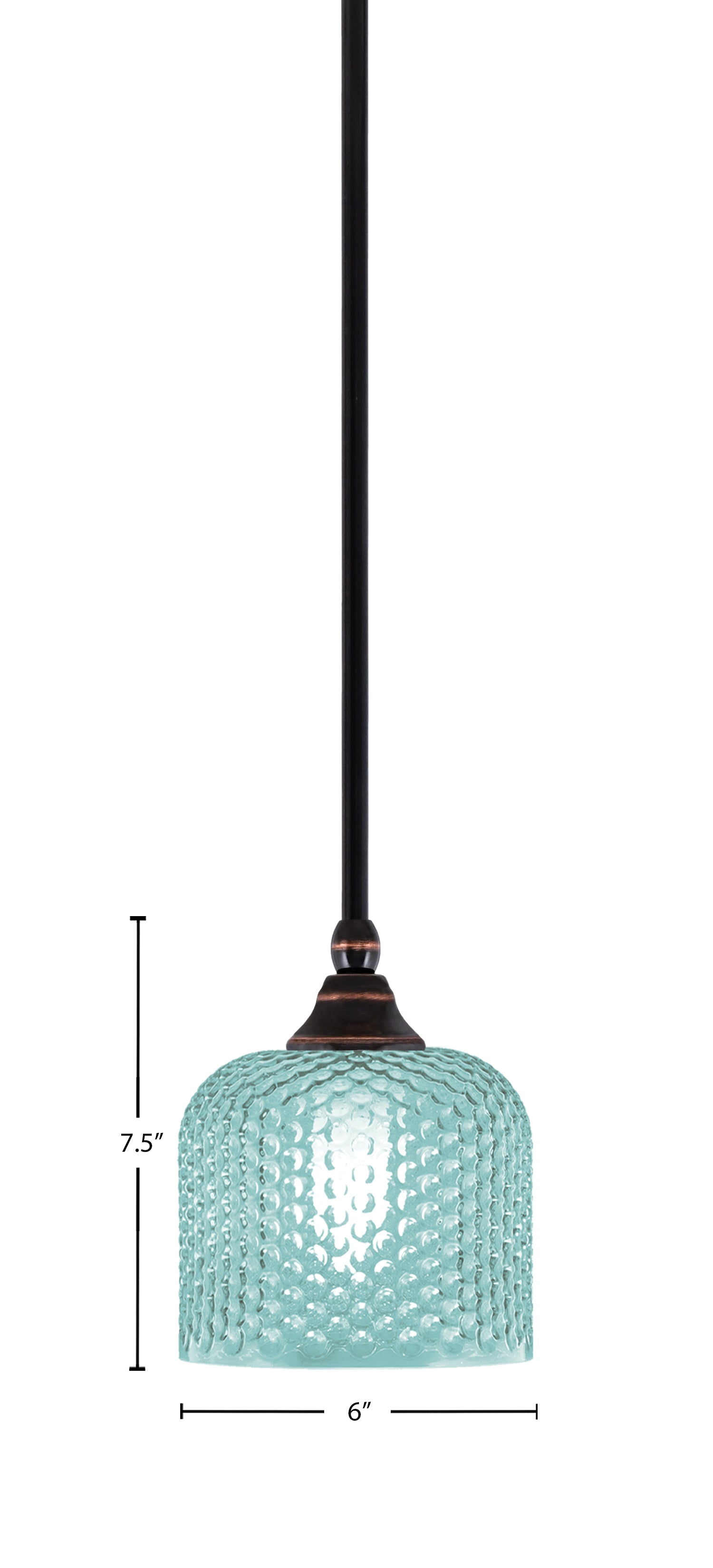 Stem One Light Mini Pendant in Black Copper with 6" Turquoise Textured Shade