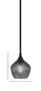Stem One Light Mini Pendant in Black Copper with 6" Smoke Textured Shade