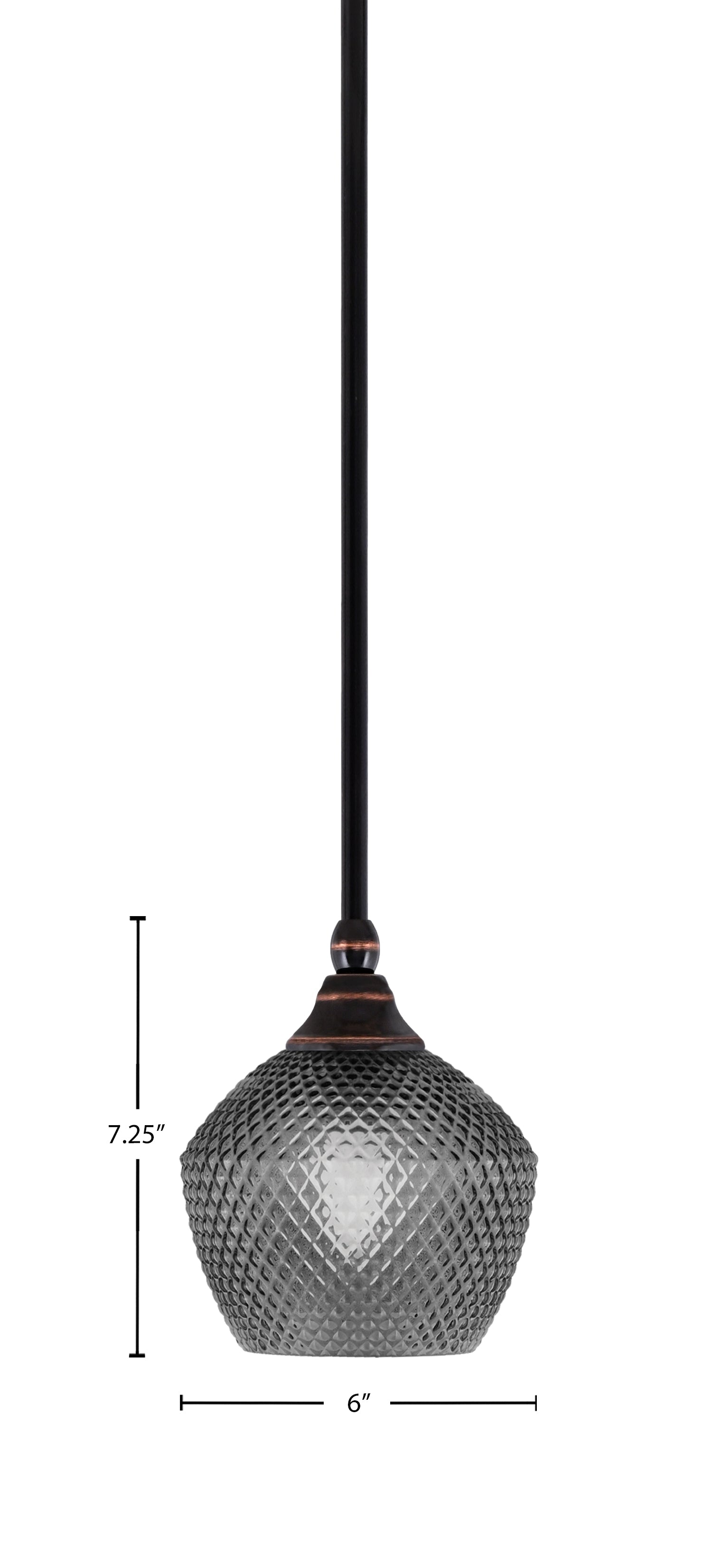 Stem One Light Mini Pendant in Black Copper with 6" Smoke Textured Shade