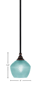 Stem One Light Mini Pendant in Black Copper with 6" Turquoise Textured Shade