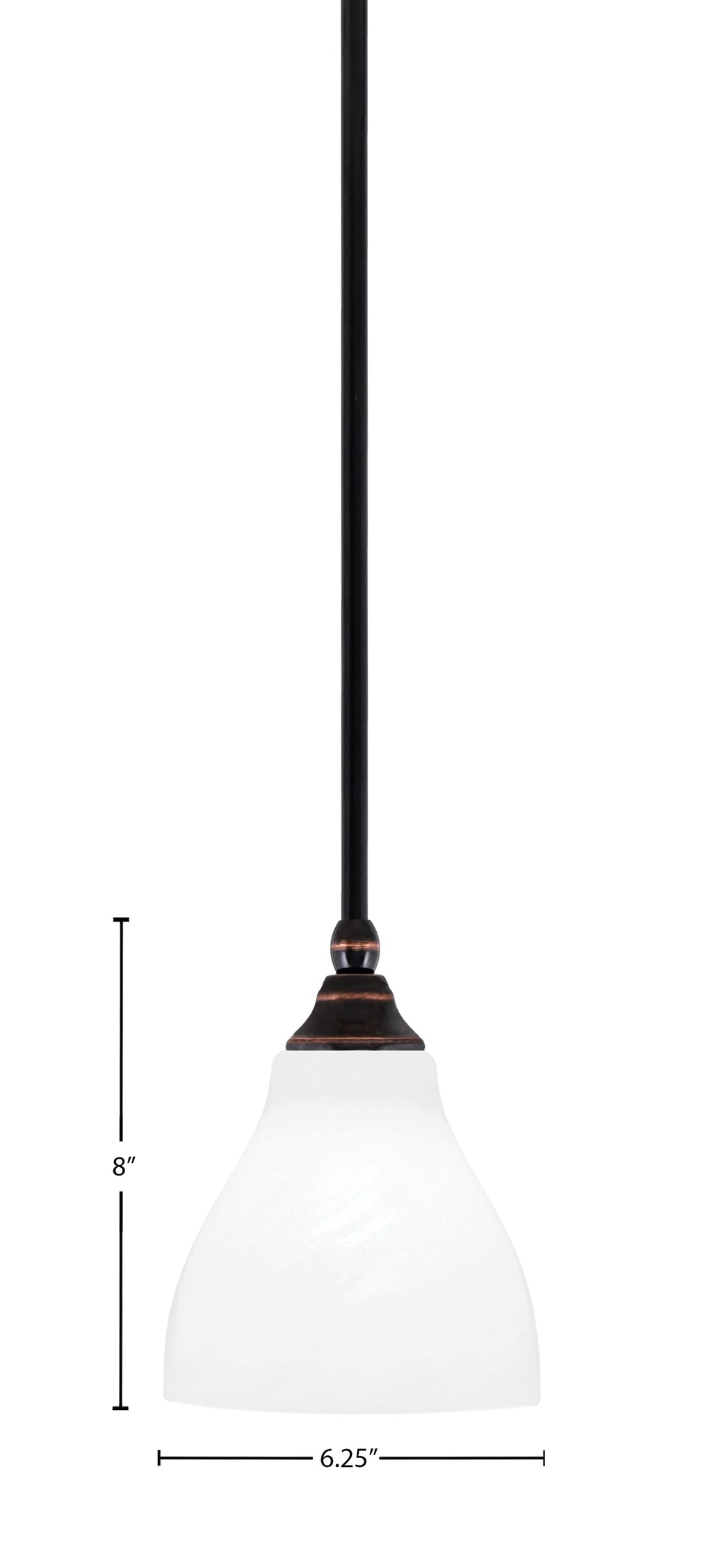 Stem One Light Mini Pendant in Black Copper with 6.25" White Marble Shade
