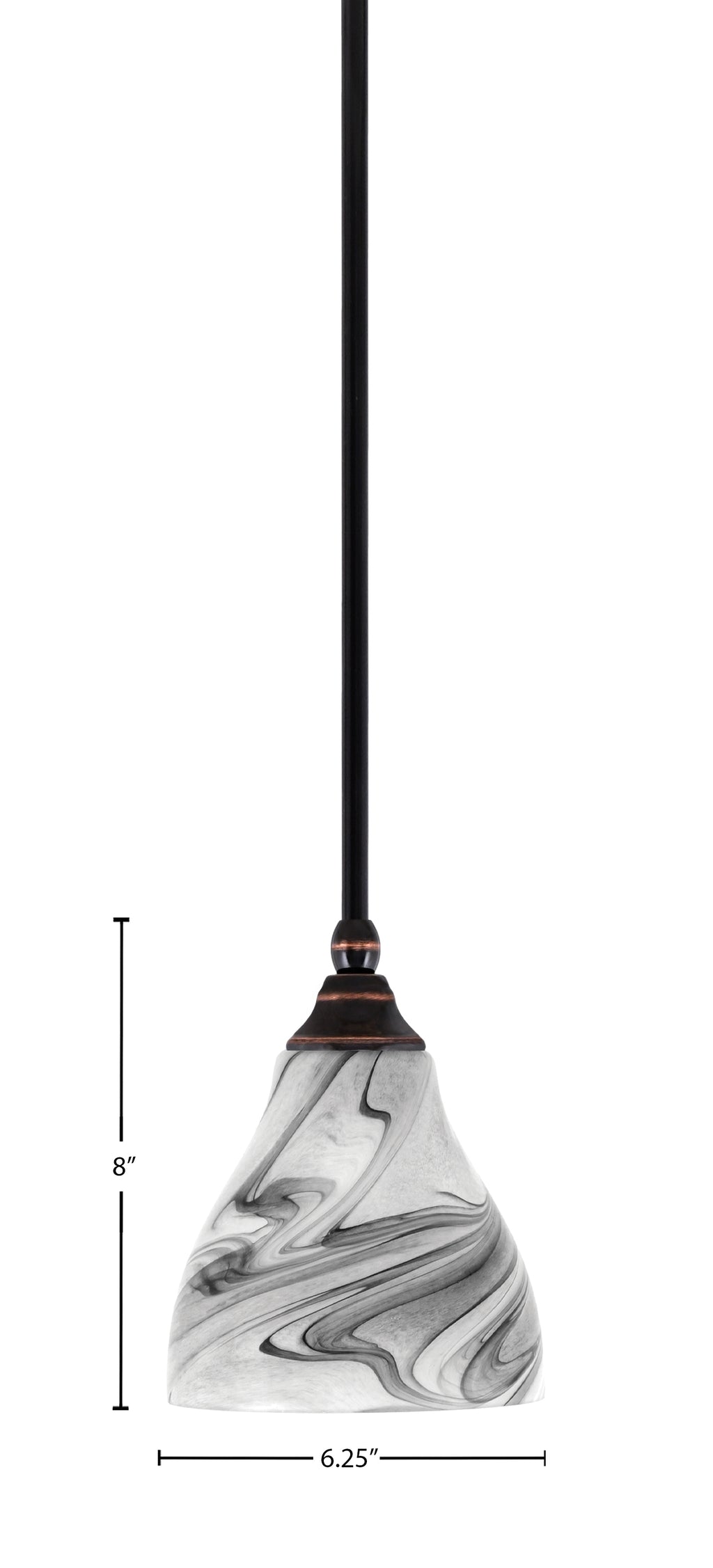 Stem One Light Mini Pendant in Black Copper with 6.25" Onyx Swirl Shade