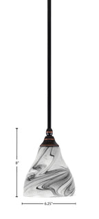 Stem One Light Mini Pendant in Black Copper with 6.25" Onyx Swirl Shade