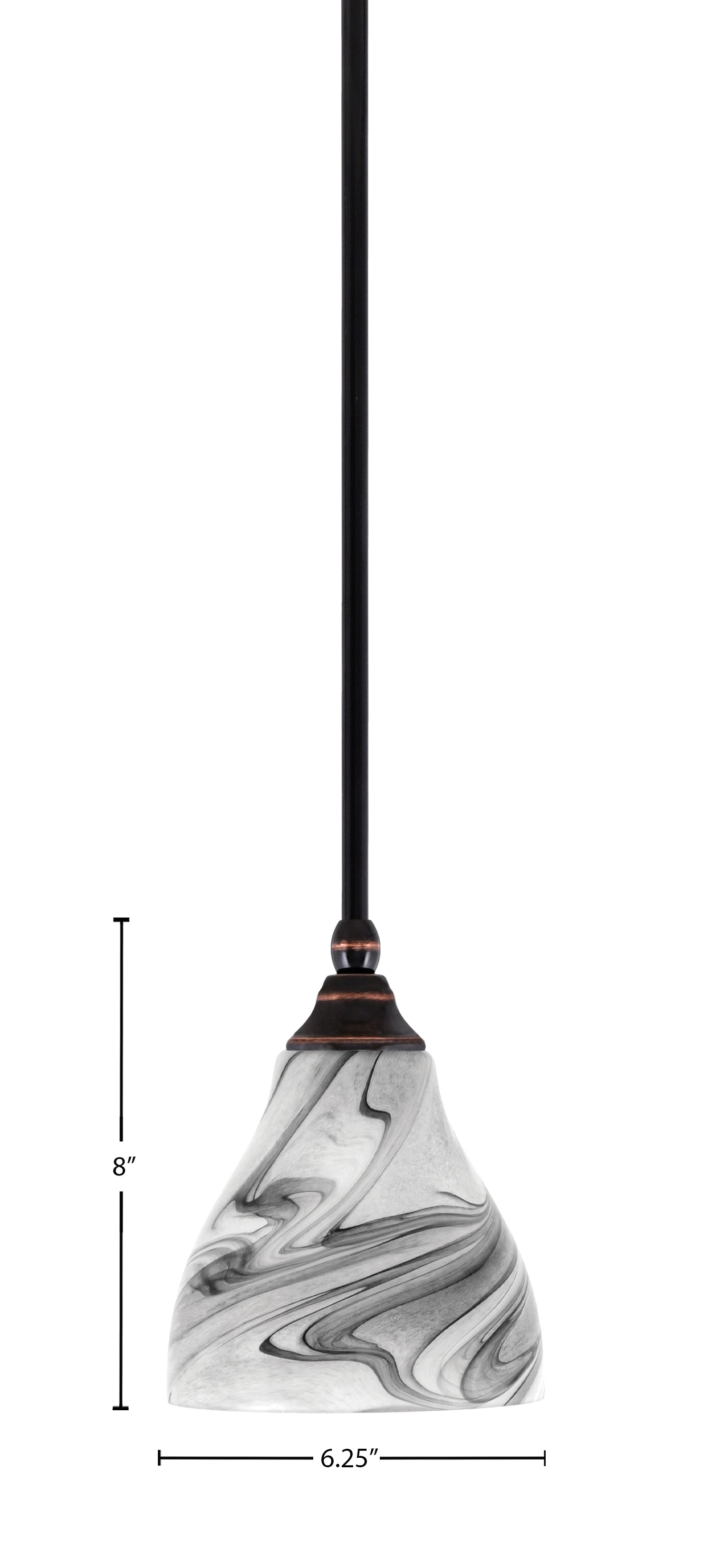 Stem One Light Mini Pendant in Black Copper with 6.25" Onyx Swirl Shade