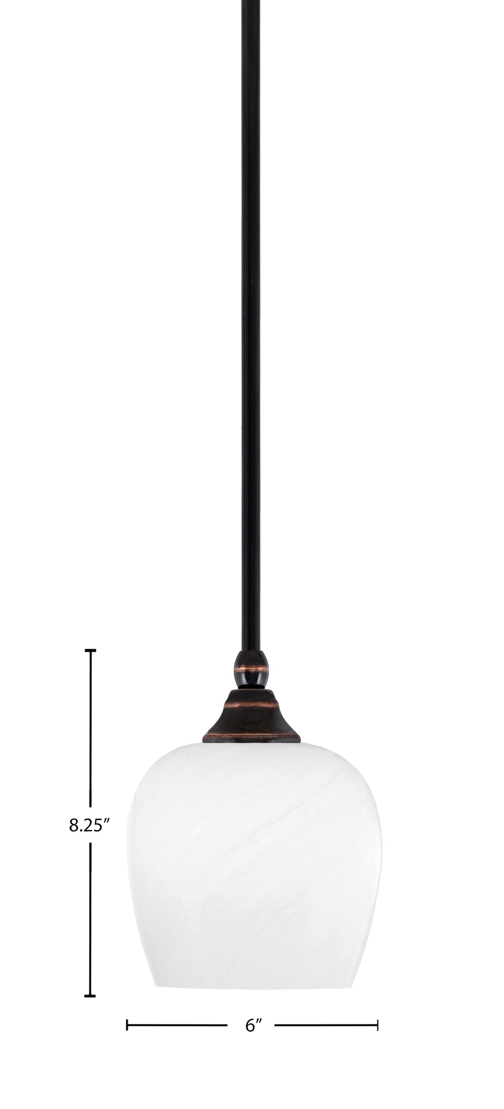 Stem One Light Mini Pendant in Black Copper with 6" White Marble Shade