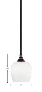 Stem One Light Mini Pendant in Black Copper with 6" White Marble Shade