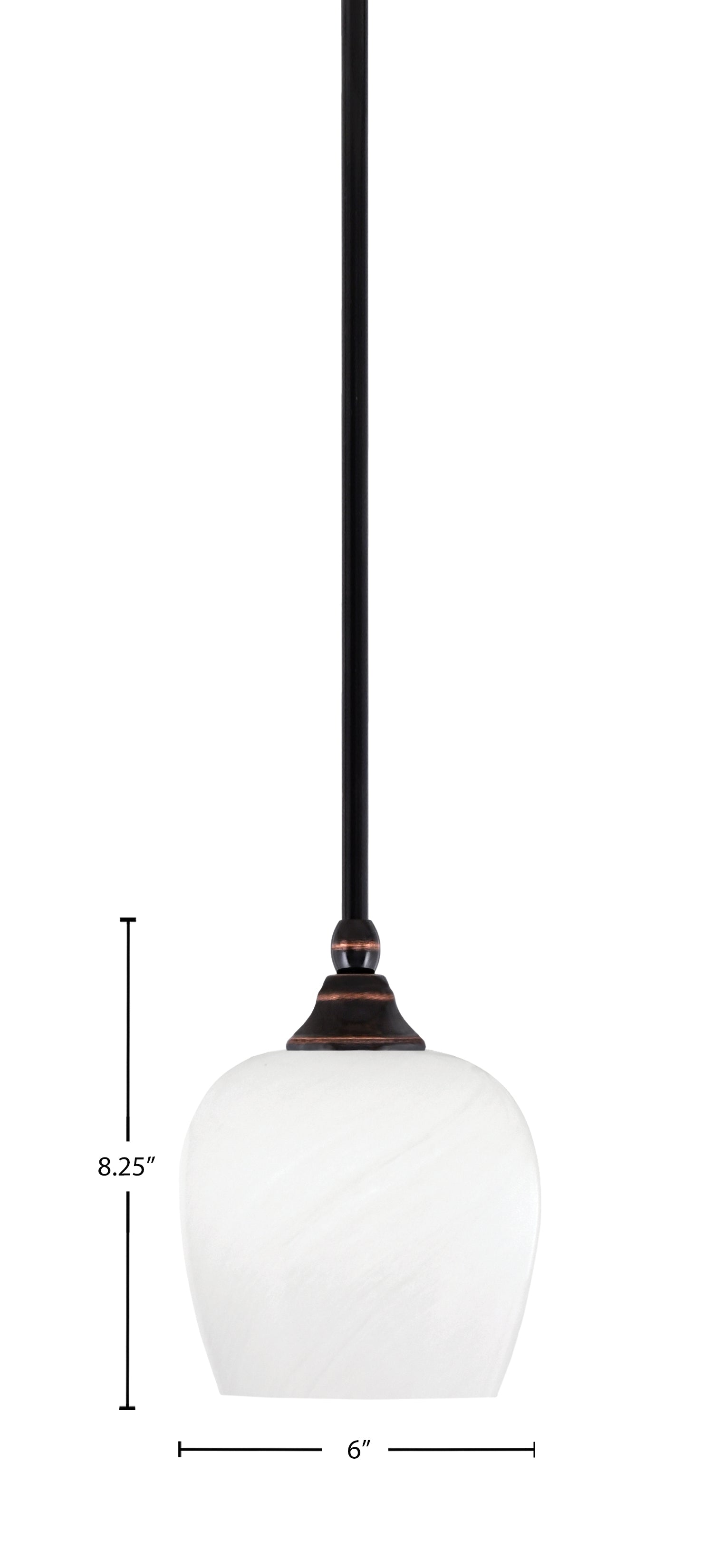 Stem One Light Mini Pendant in Black Copper with 6" White Marble Shade