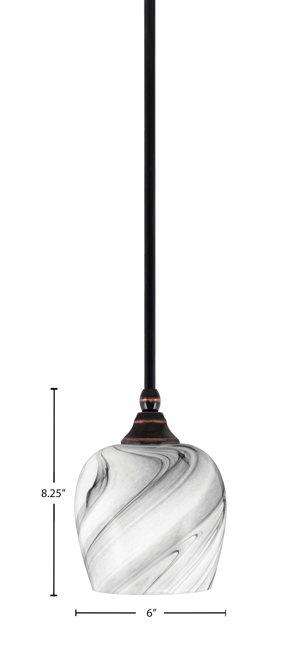 Stem One Light Mini Pendant in Black Copper with 6" Onyx Swirl Shade