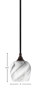 Stem One Light Mini Pendant in Black Copper with 6" Onyx Swirl Shade