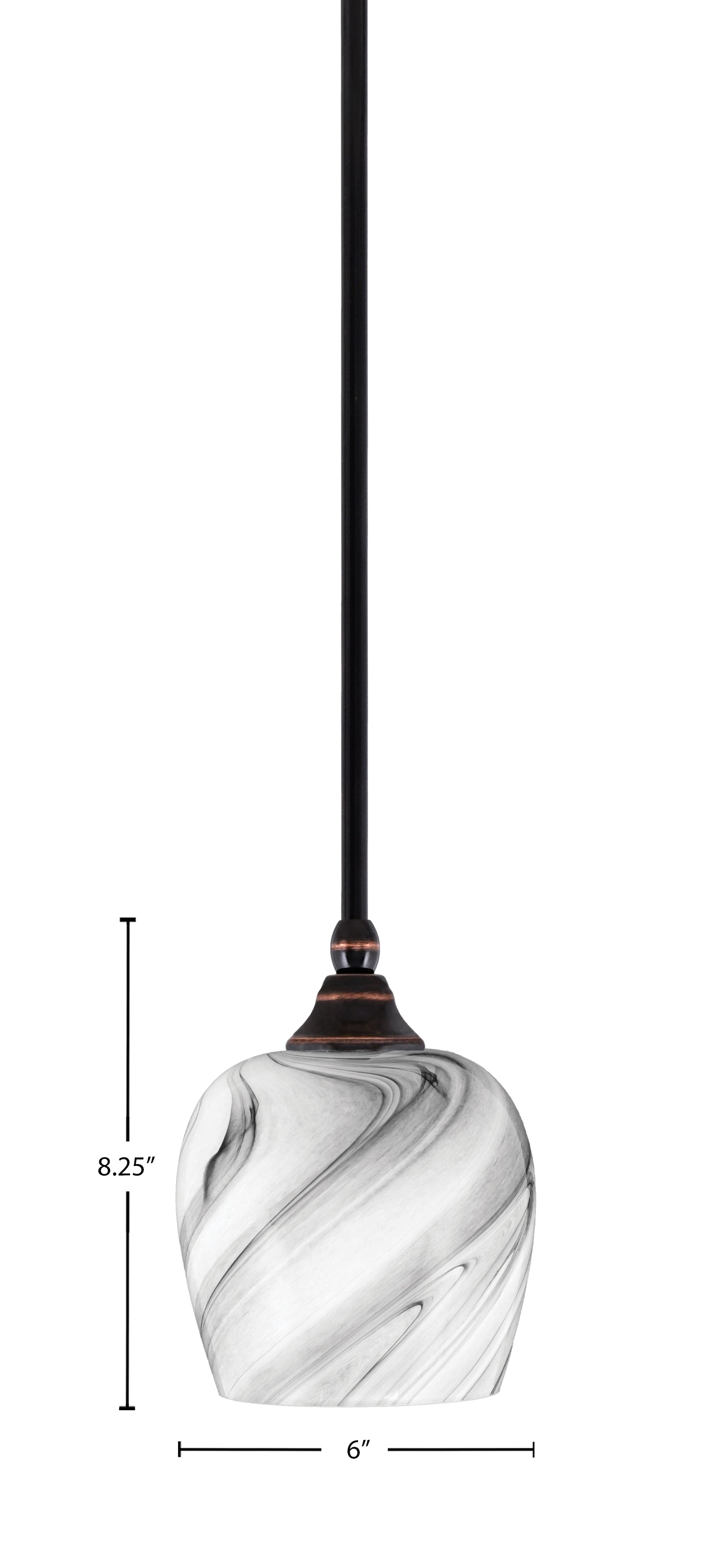Stem One Light Mini Pendant in Black Copper with 6" Onyx Swirl Shade