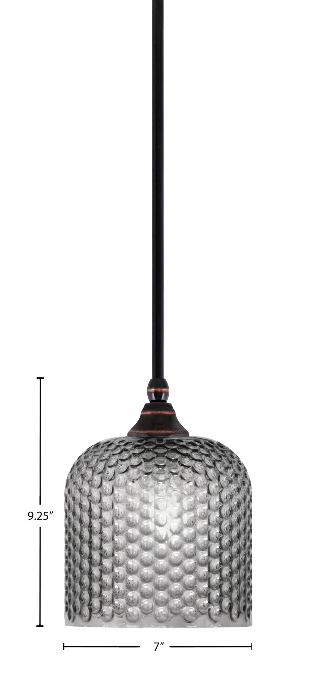 Stem One Light Mini Pendant in Black Copper with 7" Smoke Textured Shade