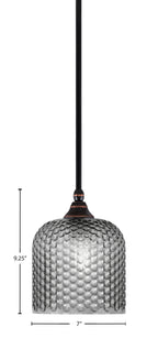 Stem One Light Mini Pendant in Black Copper with 7" Smoke Textured Shade