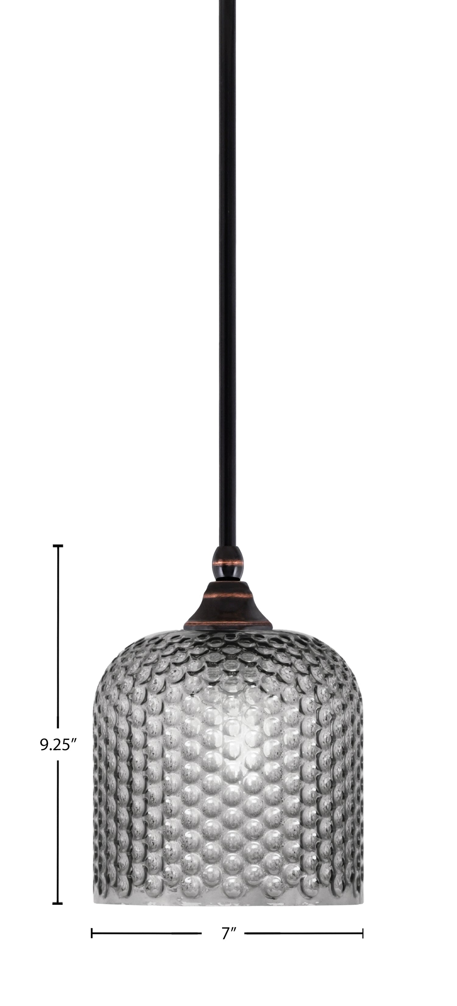 Stem One Light Mini Pendant in Black Copper with 7" Smoke Textured Shade