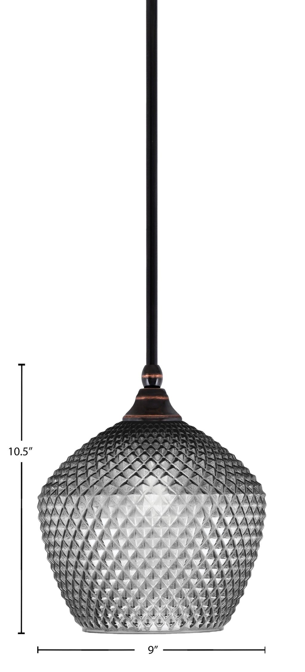 Stem One Light Mini Pendant in Black Copper with 9" Smoke Textured Shade