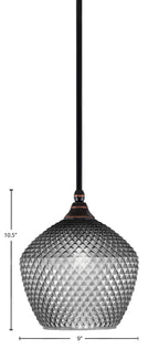 Stem One Light Mini Pendant in Black Copper with 9" Smoke Textured Shade