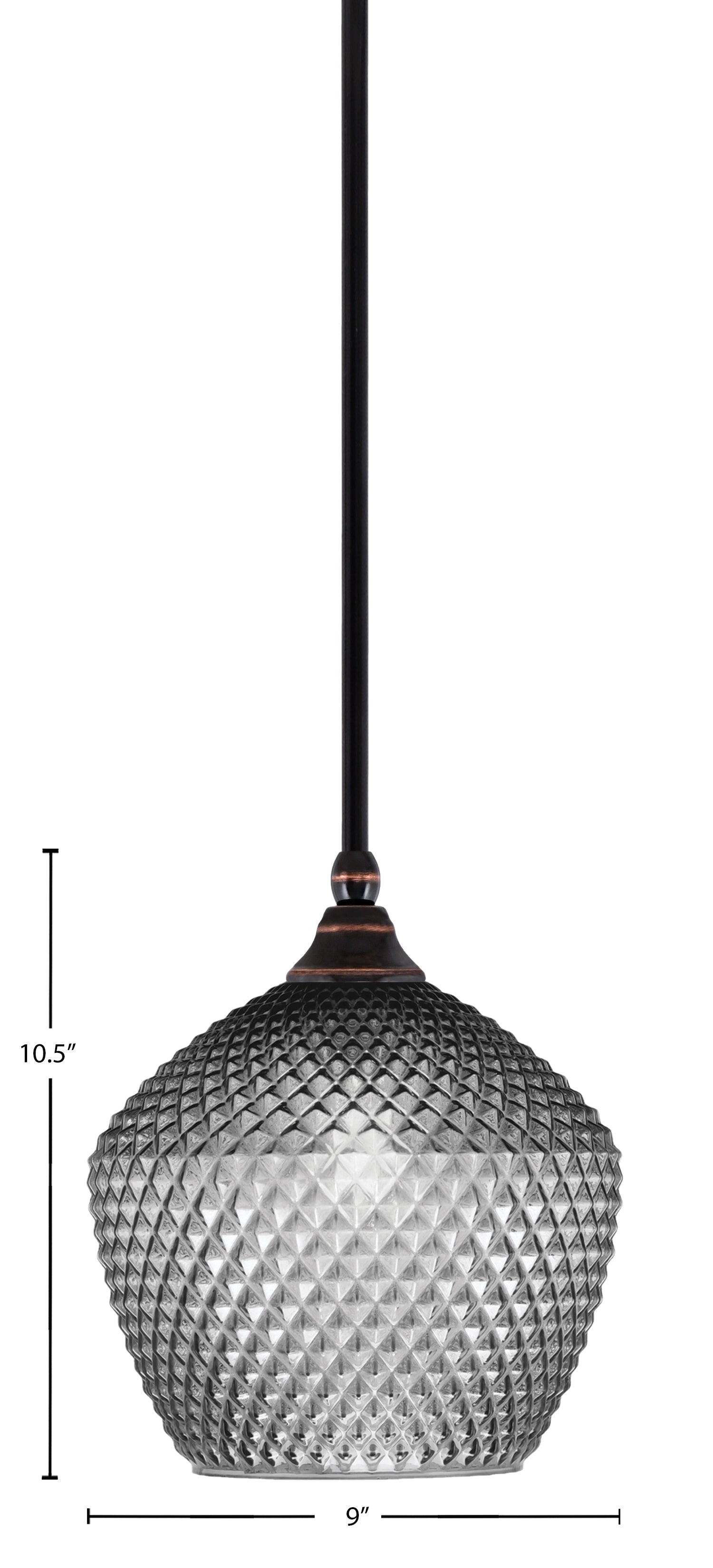 Stem One Light Mini Pendant in Black Copper with 9" Smoke Textured Shade