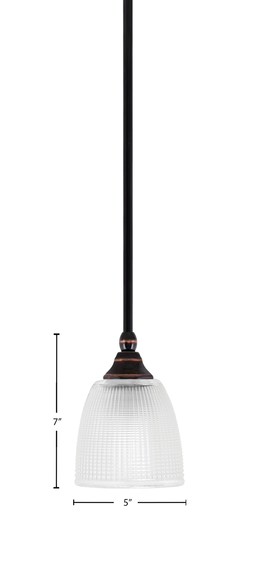 Stem One Light Mini Pendant in Black Copper with 5" Clear Ribbed Shade