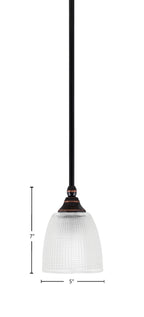 Stem One Light Mini Pendant in Black Copper with 5" Clear Ribbed Shade