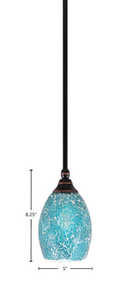 Stem One Light Mini Pendant in Black Copper with 5" Turquoise Fusion Shade