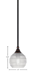 Stem One Light Mini Pendant in Black Copper with 6" Clear Ribbed Shade