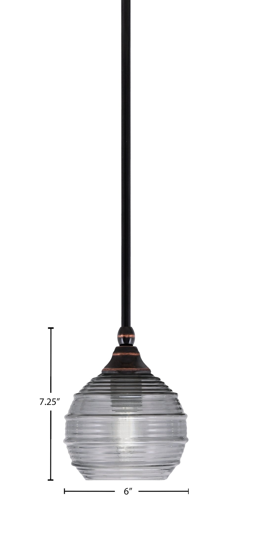 Stem One Light Mini Pendant in Black Copper with 6" Smoke Ribbed Shade