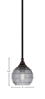 Stem One Light Mini Pendant in Black Copper with 6" Smoke Ribbed Shade