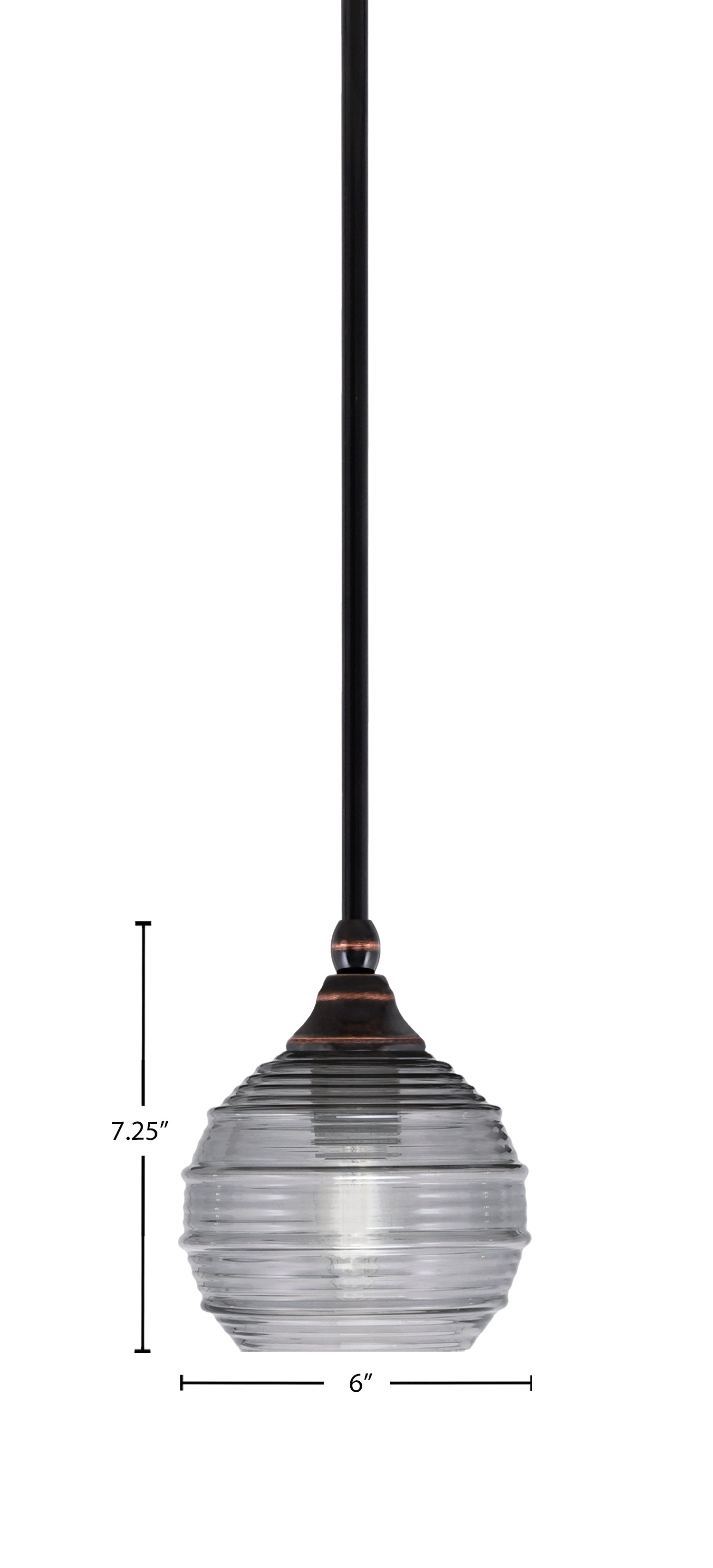 Stem One Light Mini Pendant in Black Copper with 6" Smoke Ribbed Shade