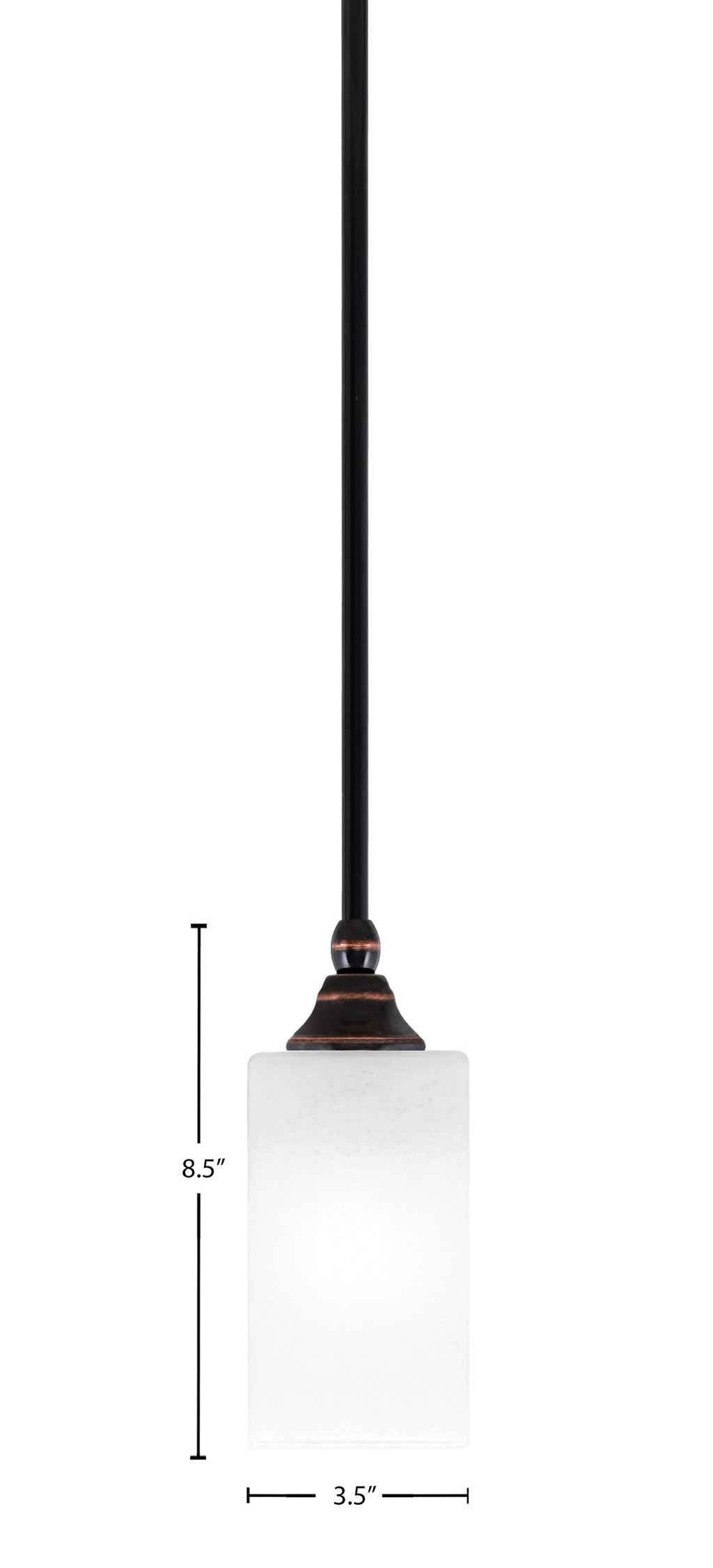 Stem One Light Mini Pendant in Black Copper with 3.5" Square White Marble Shade