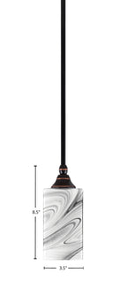 Stem One Light Mini Pendant in Black Copper with 3.5" Square Onyx Swirl Shade