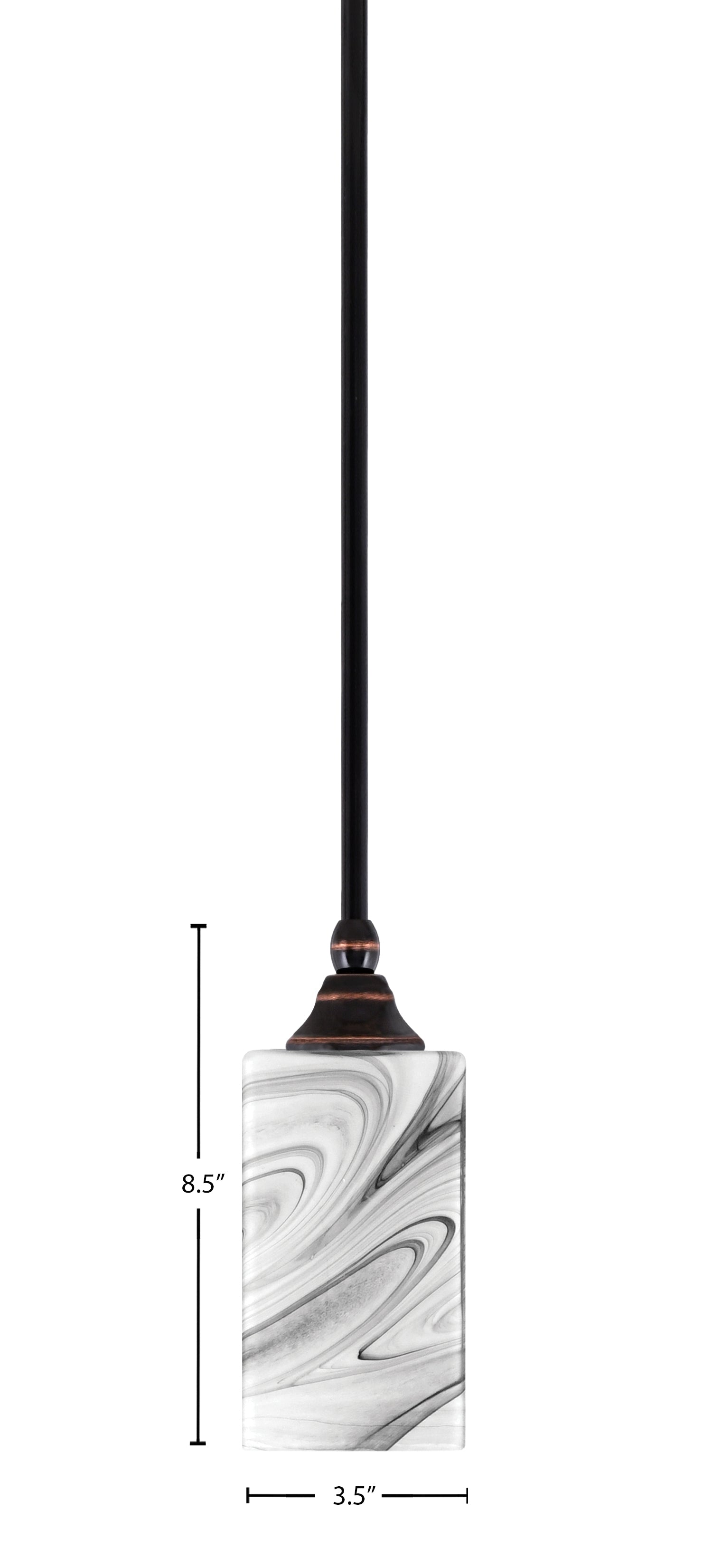 Stem One Light Mini Pendant in Black Copper with 3.5" Square Onyx Swirl Shade