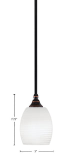 Stem One Light Mini Pendant in Black Copper with 5" White Linen Shade