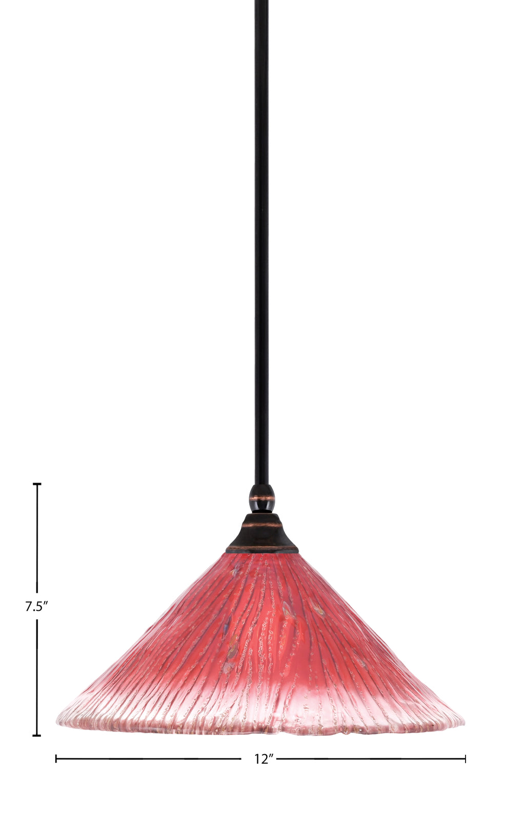 Any One Light Mini Pendant in Black Copper with 12" Raspberry Crystal Shade