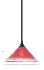 Any One Light Mini Pendant in Black Copper with 12" Raspberry Crystal Shade