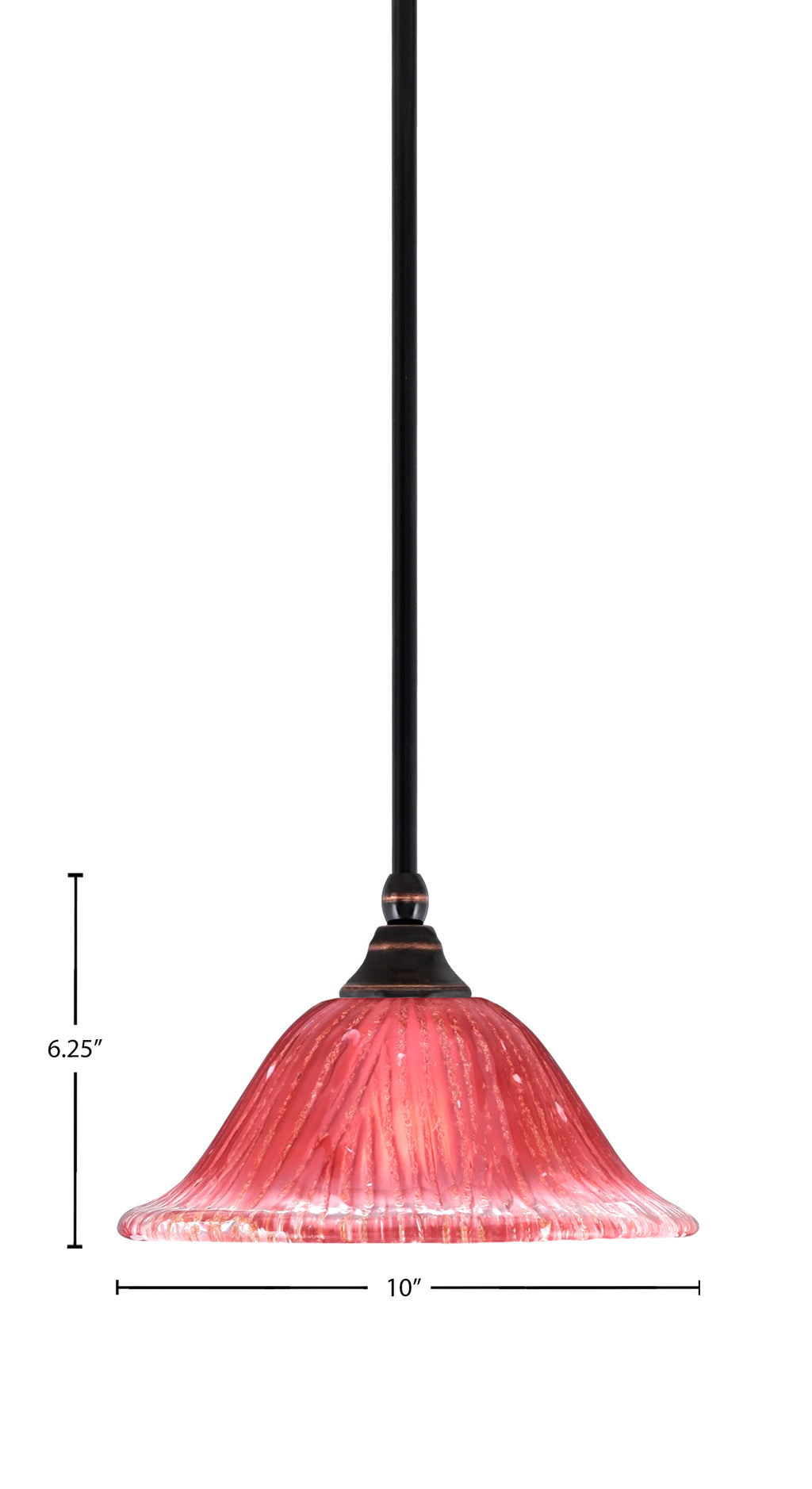Any One Light Mini Pendant in Black Copper with 10" Raspberry Crystal Shade