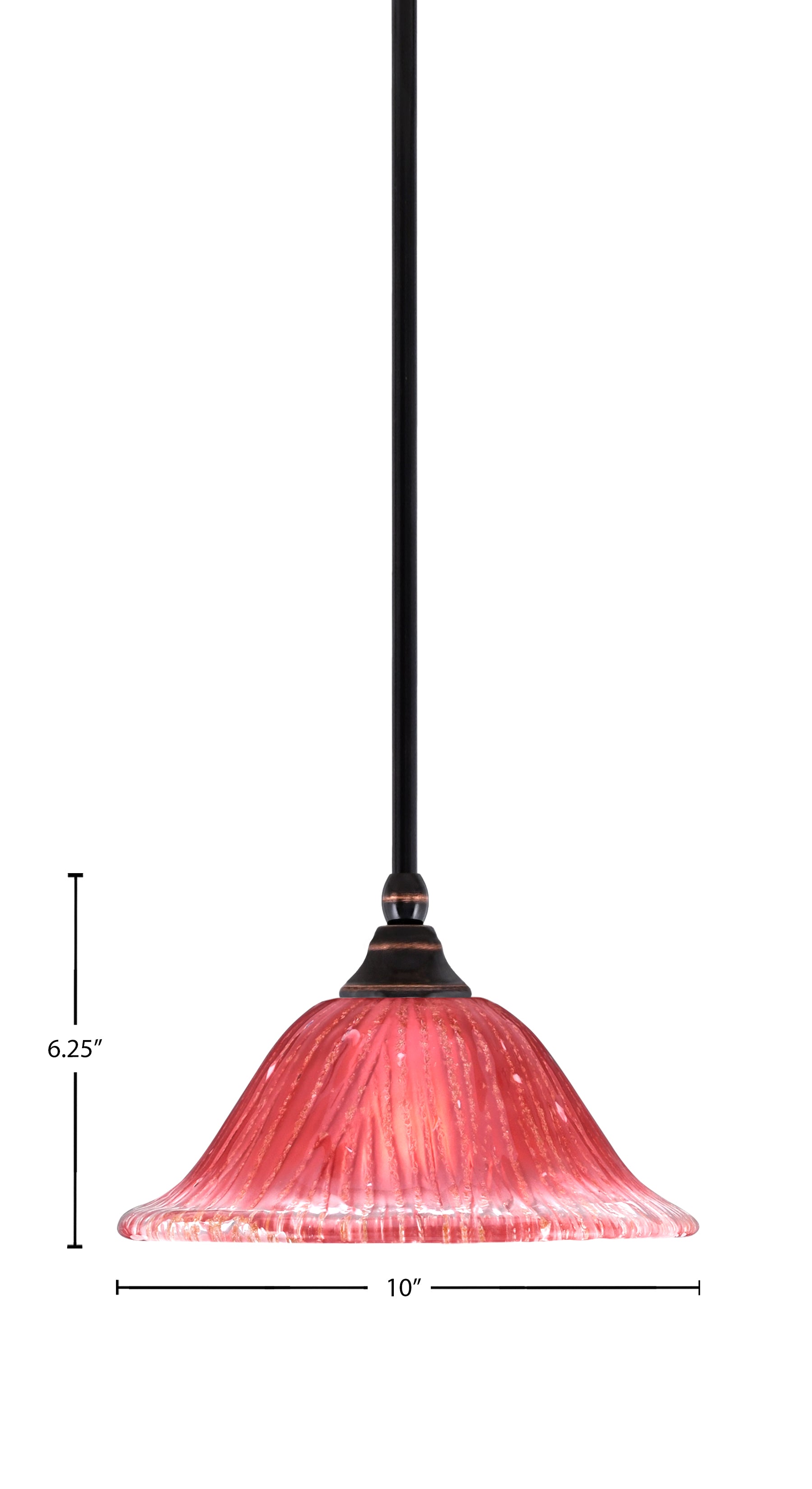 Any One Light Mini Pendant in Black Copper with 10" Raspberry Crystal Shade