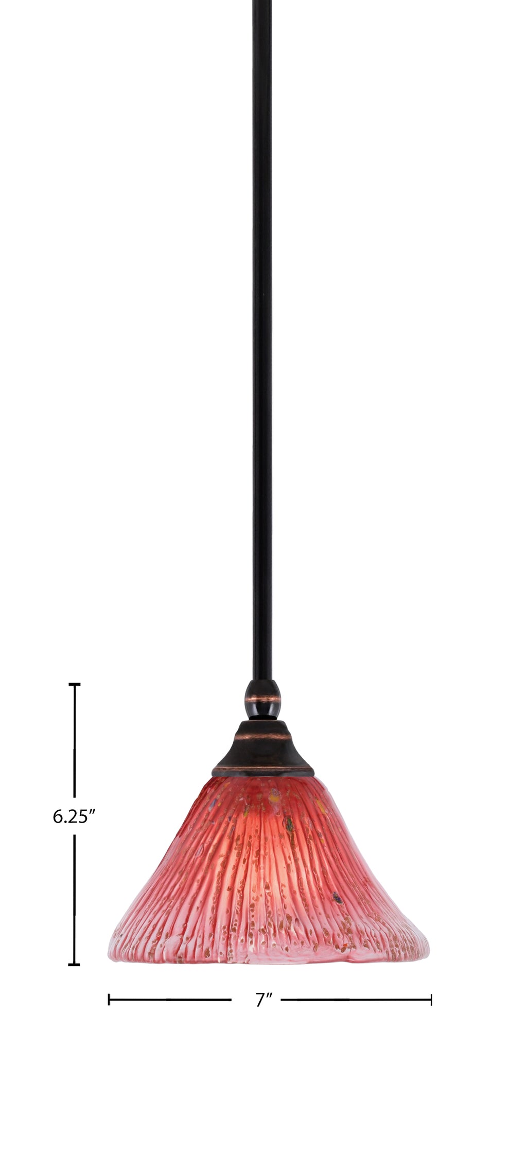Any One Light Mini Pendant in Black Copper with 7" Raspberry Crystal Shade