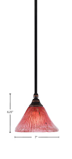 Any One Light Mini Pendant in Black Copper with 7" Raspberry Crystal Shade